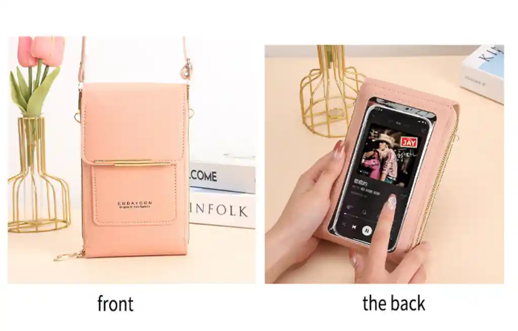 Bolso Billetera Porta Celular Visor Pantalla Táctil + Monedero - Cafe								