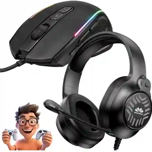 Combo Gamer Diadema Movisun + Mouse Gamer Trust Gxt 165