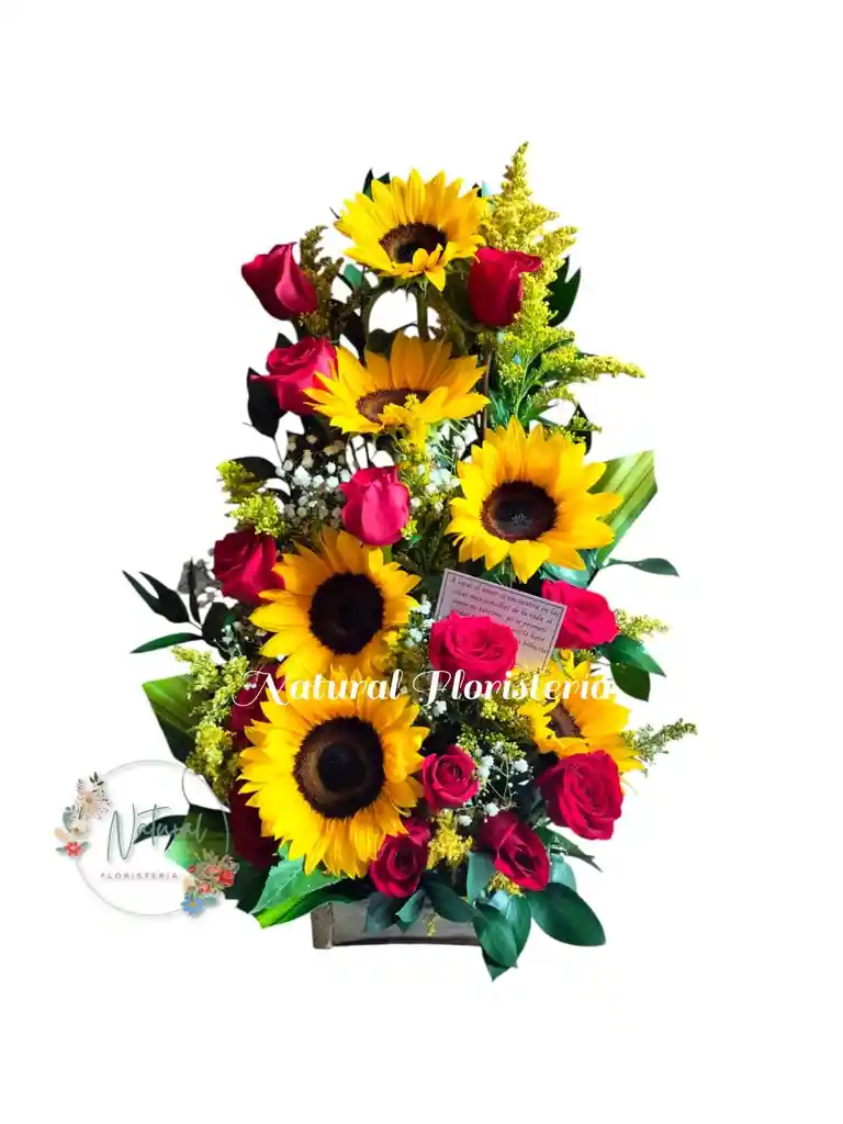 Arreglo Floral 12 Rosas 6 Girasoles