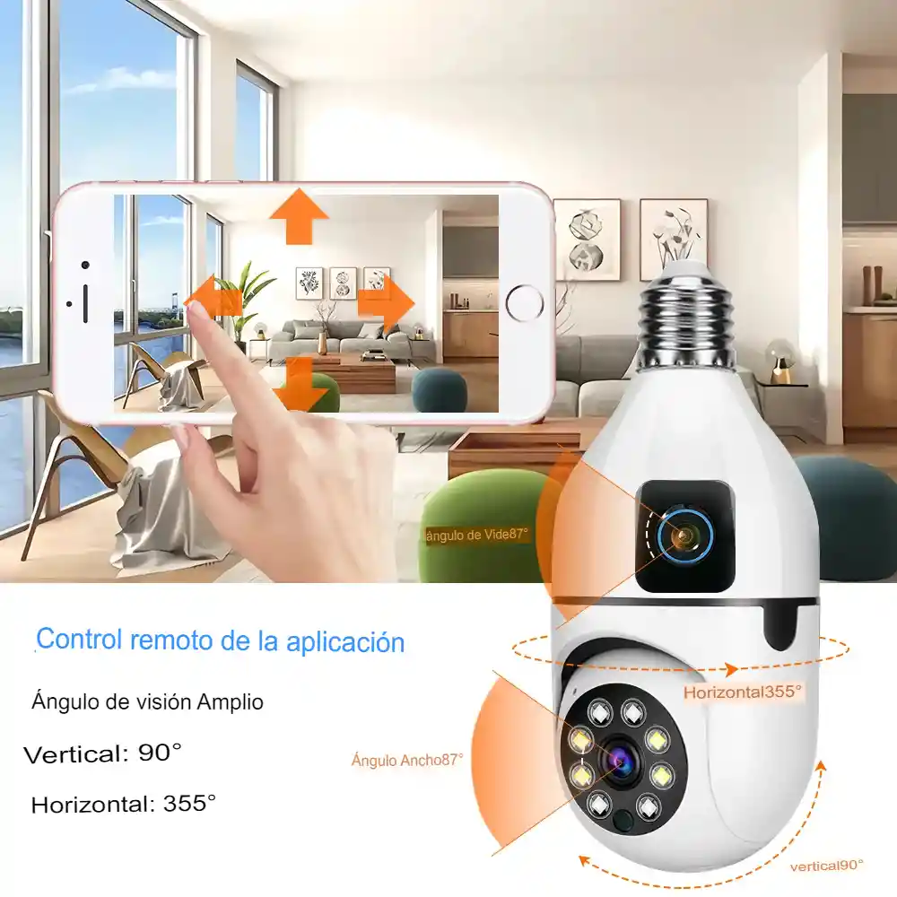 Cámara De Seguridad Bombillo Robot 2 Lentes Wifi 2.4 V380