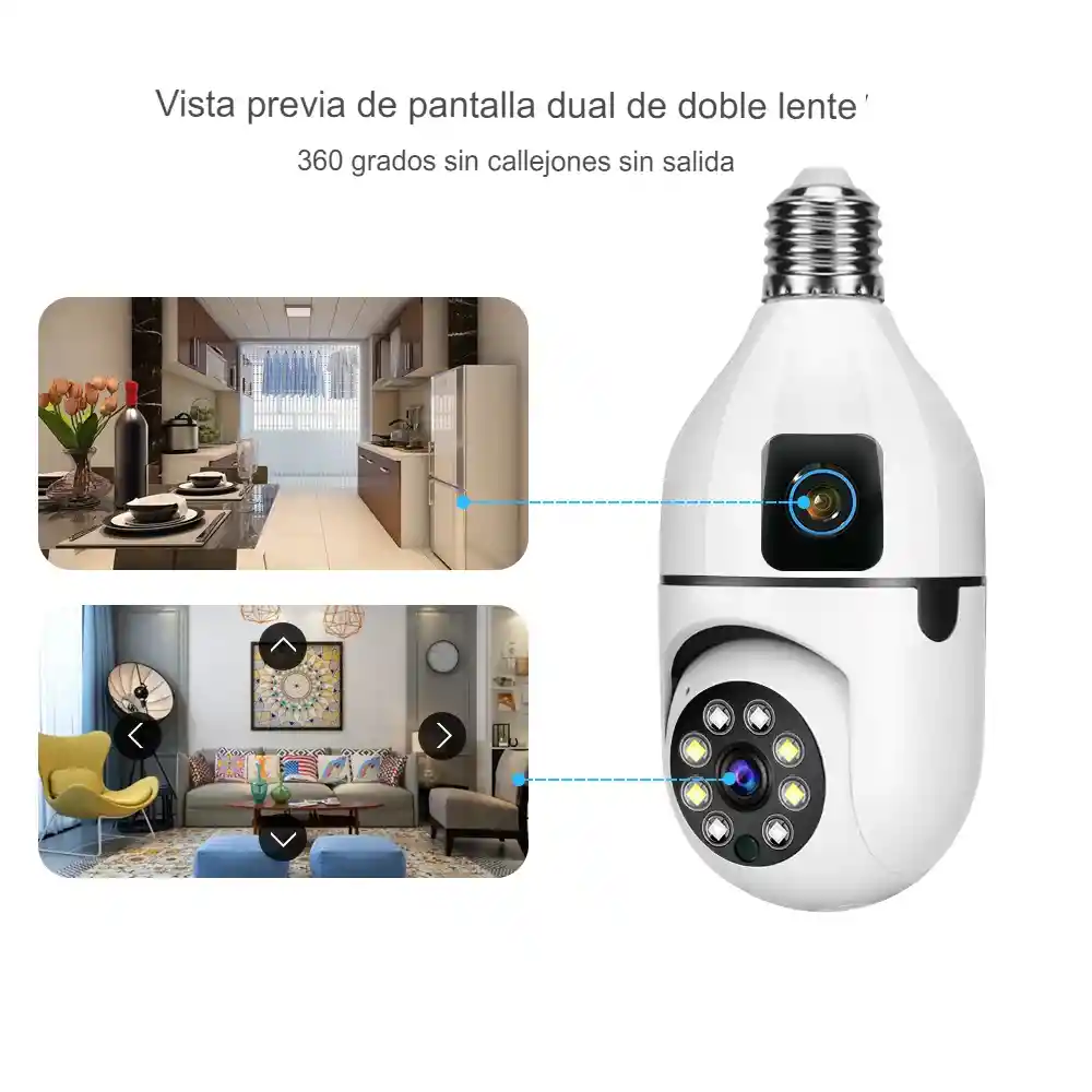 Cámara De Seguridad Bombillo Robot 2 Lentes Wifi 2.4 V380