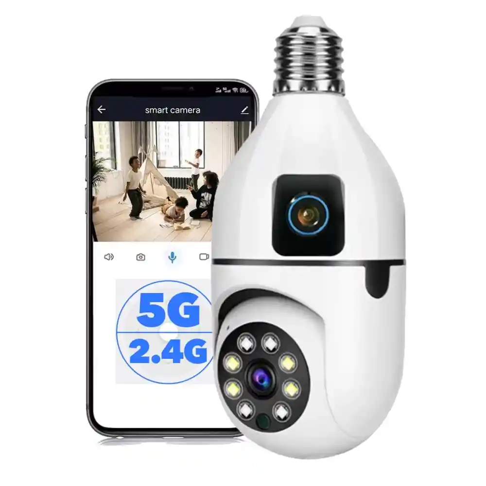 Cámara De Seguridad Bombillo Robot 2 Lentes Wifi 2.4 V380