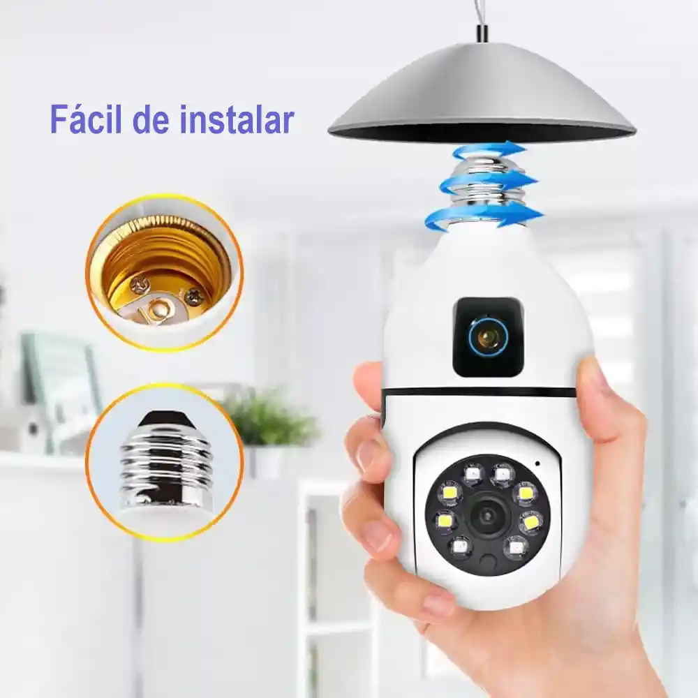 Cámara De Seguridad Bombillo Robot 2 Lentes Wifi 2.4 V380