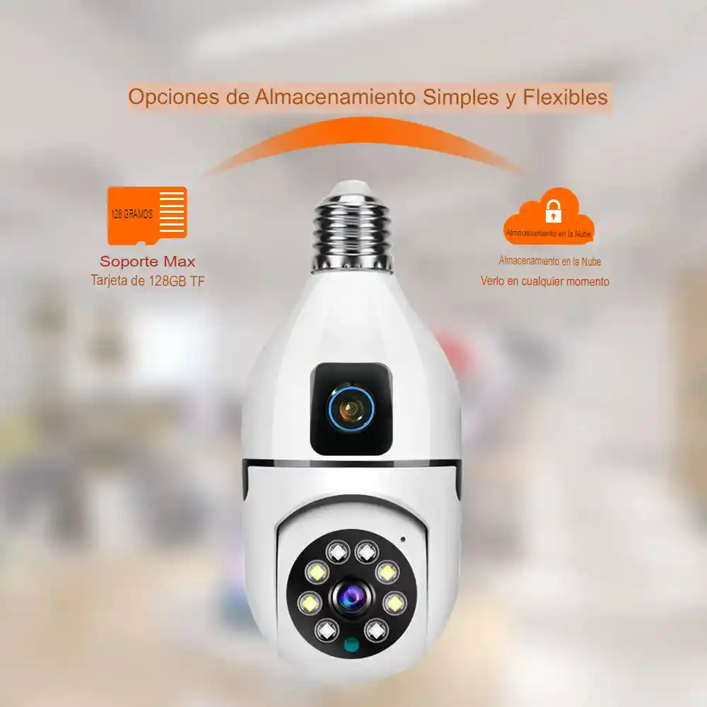 Cámara De Seguridad Bombillo Robot 2 Lentes Wifi 2.4 V380