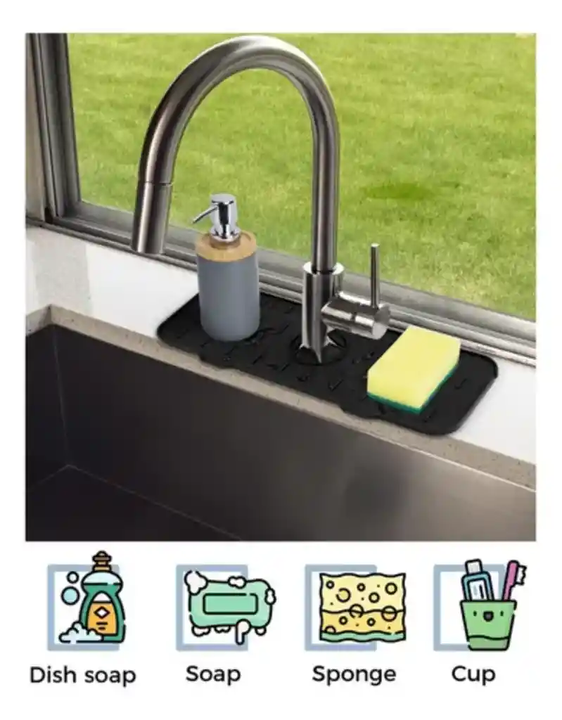 Tapete De Silicona Escurridor Grifo Cocina Fregadero