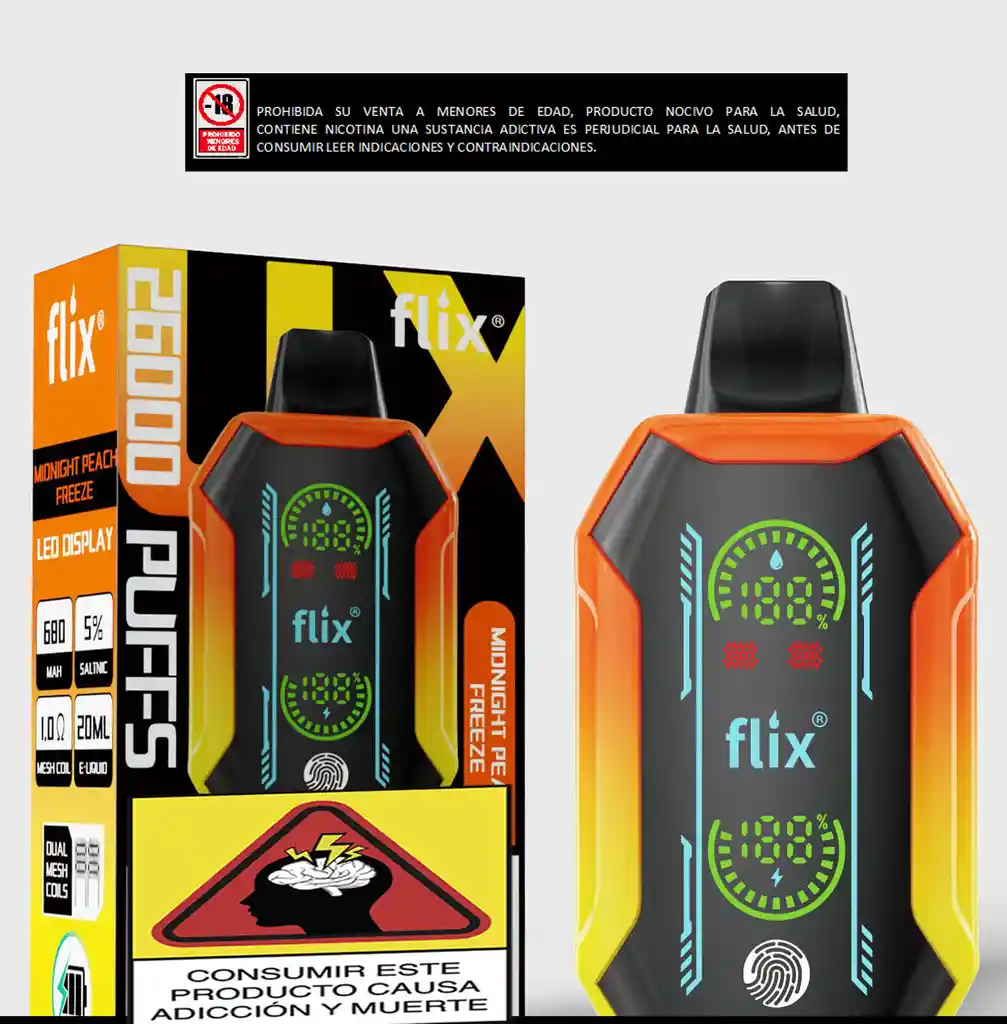 Vapeador Flix 26.000 Puffs Midnight Peach Freeze