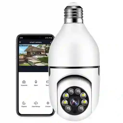 Cámara De Seguridad Wifi Bombillo Robotica Panoramica Ip 360°
