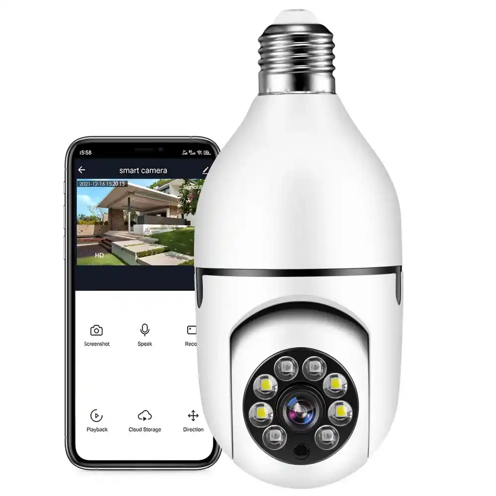 Cámara De Seguridad Wifi Bombillo Robotica Panoramica Ip 360°