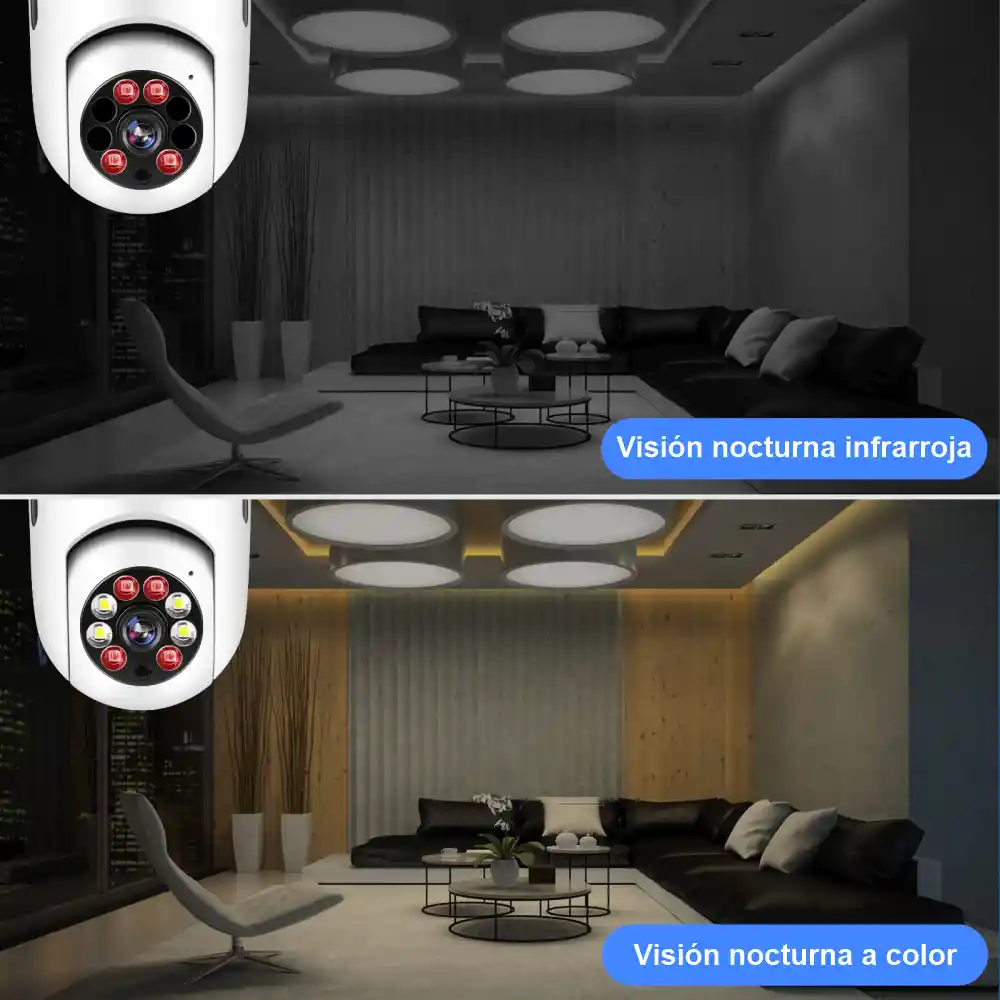 Cámara De Seguridad Wifi Bombillo Robotica Panoramica Ip 360°