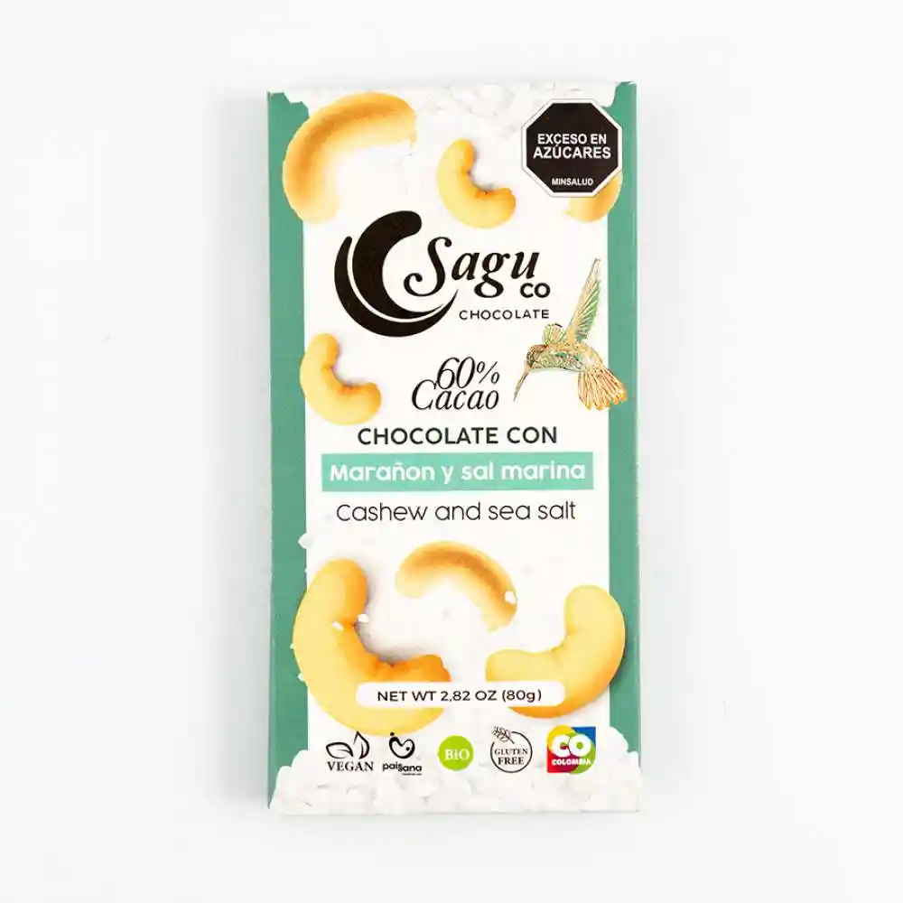 Chocolate Con Marañon Y Sal Marina 60% Cacao - 80 Gr