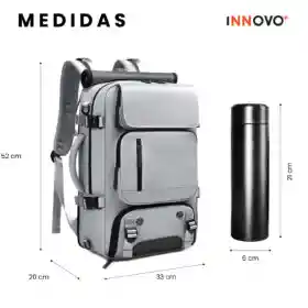 Bolso Todo En Uno Para Laptop Gris Viajero Impermeable Con Termo Led