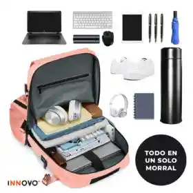 Bolso Todo En Uno Para Laptop Rosado Viajero Impermeable Con Termo Led
