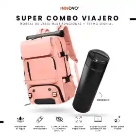 Bolso Todo En Uno Para Laptop Rosado Viajero Impermeable Con Termo Led