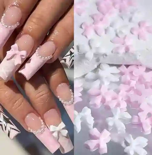 Moños De Dijes Para Uñas Para Manicure O Pedicure Color Rosado