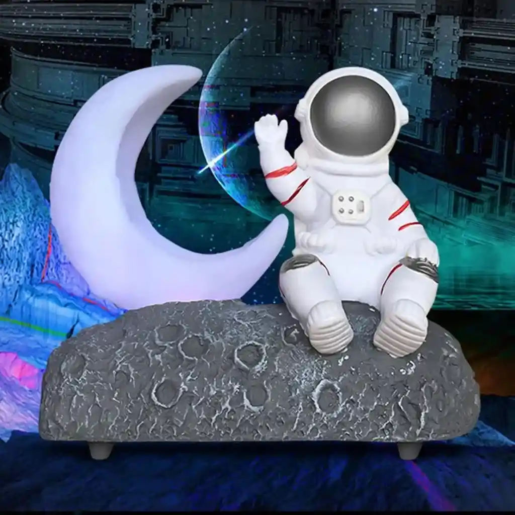 Parlante Bluetooth Con Luz Nocturna Led Astronauta Y Luna