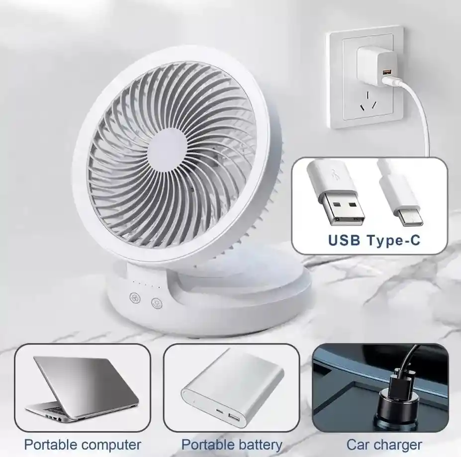 Ventilador Recargable Oscilante De 4 Velocidades Con Luz Usb Con Control