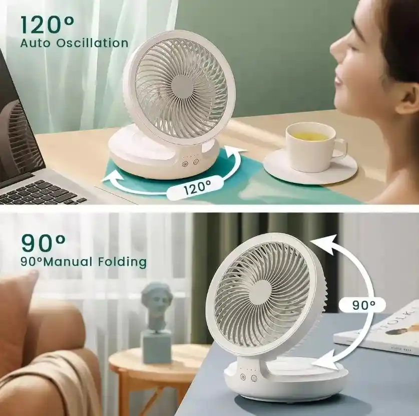 Ventilador Recargable Oscilante De 4 Velocidades Con Luz Usb Con Control