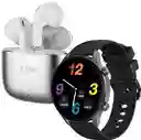 Combo Reloj G-tide Negro + Audífonos H11 Plateados