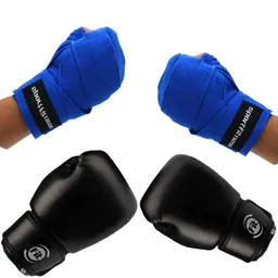 Combo Guantes Boxeo 12oz Entrenamiento + Vendaje Azul