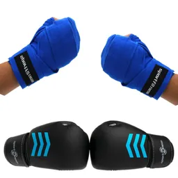 Combo Guantes Boxeo 10oz Entrenamiento + Vendaje Azul