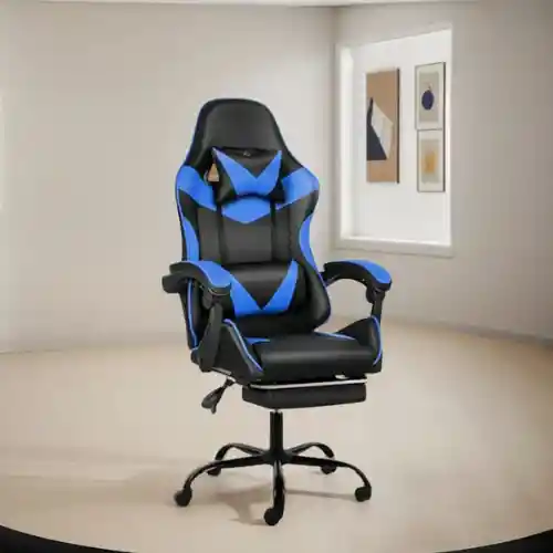 Silla Gamer Ergonomica Color Negro Con Azul