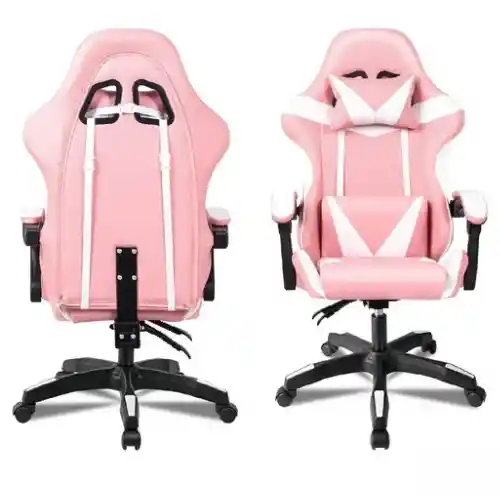 Silla Gamer Ergonomica Color Rosado Con Blanco