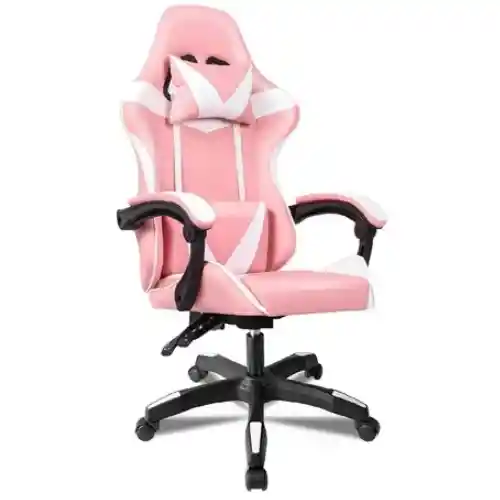 Silla Gamer Ergonomica Color Rosado Con Blanco