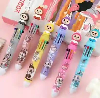 Set De Esferos Multicolor Automáticos De Tipo Kawaii Con Diseño De Labubu