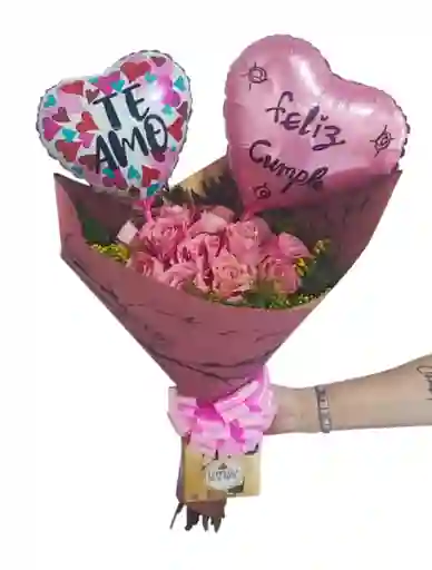 Arreglo Tipo Bouquet Rosas Rosadas