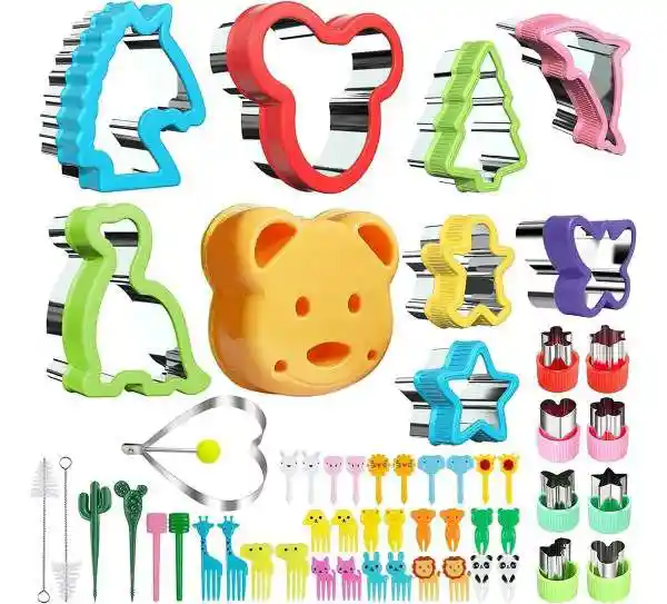 Kit Moldes Cortadores De Formas Pan Galletas Frutas Accesorios Para Loncheras Variadas Y Muy Divertidas