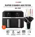 Freidora De Aire Nobelsound Air Fryer Doble Bandeja Con Utensilios Cuchillos Incluidos