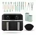 Freidora De Aire Nobelsound Air Fryer Doble Bandeja Con Accesorios Y Moldes 9 Litros