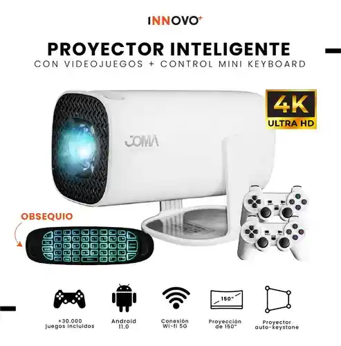 Proyector Android Plataformas Streaming 4k Juegos Hasta 200 Pulgadas Control Air Mouse