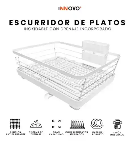 Platero Escurridor Organizador De Loza Con Desagüe Innovo Home