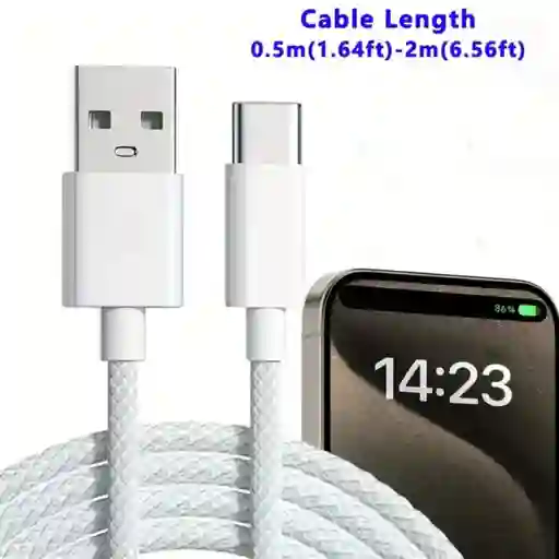 Cable Cargador Usb A Tipo C 2 Metro Trenzado - Carplay