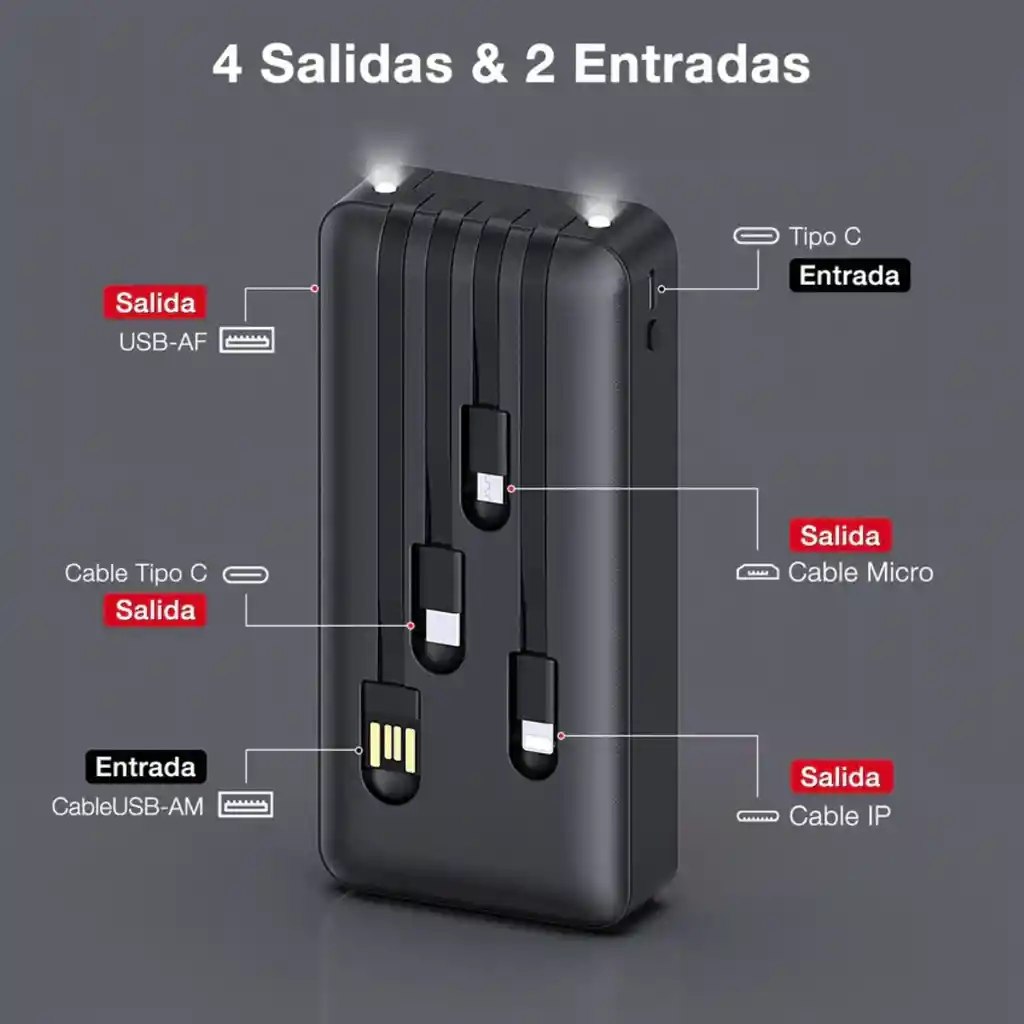 Powerbank Batería Portátil 10000mah 4 Cables 1hora Gar148