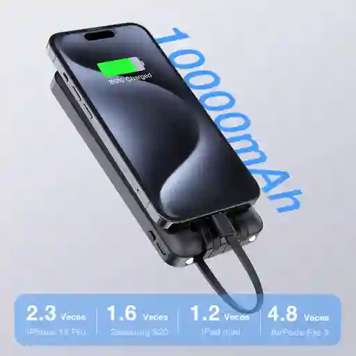 Powerbank Batería Portátil 10000mah 4 Cables 1hora Gar148