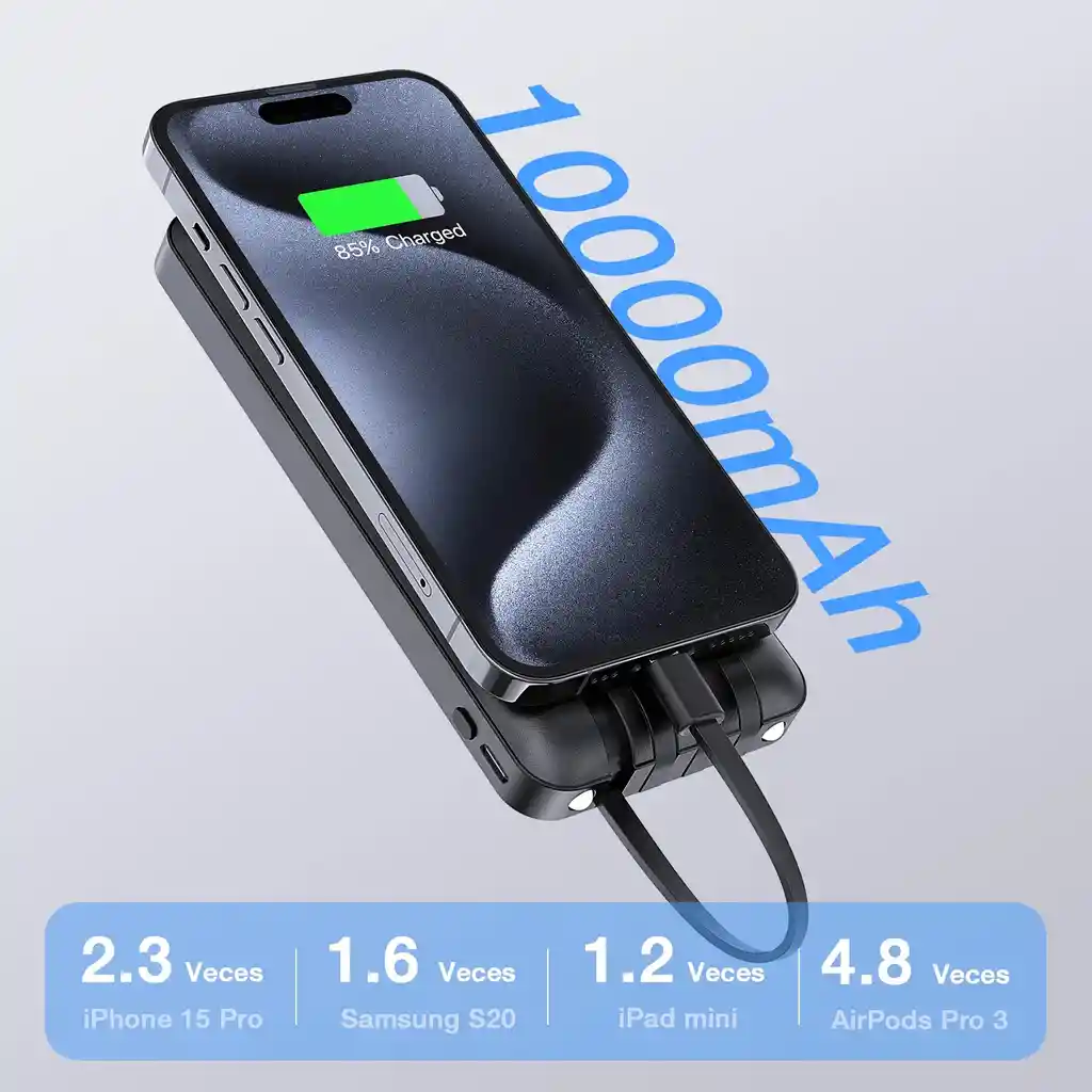 Powerbank Batería Portátil 10000mah 4 Cables 1hora Gar148