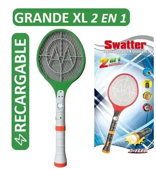 Raqueta Mata Zancudos Eléctrica Grande Recargable Mosquitos Moscas Doble Linterna