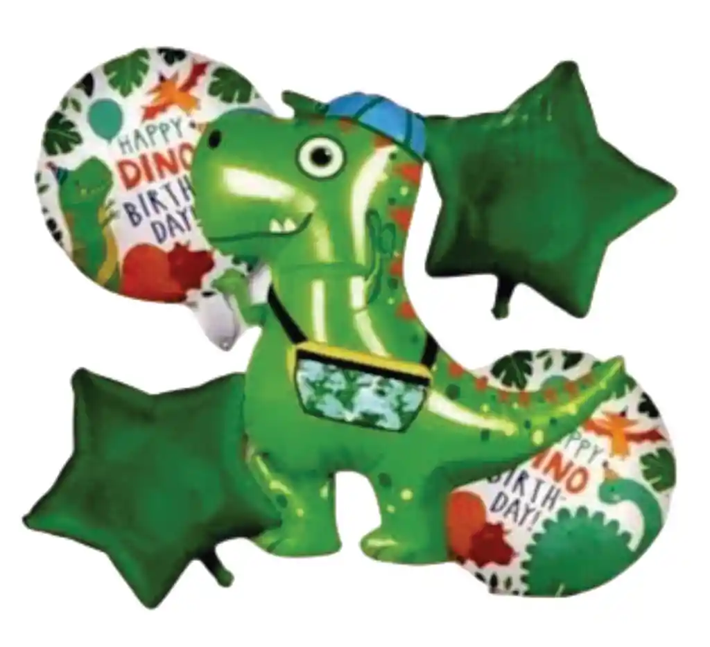 Bouquet Globo Dinosaurio T Rex X 5 Piezas
