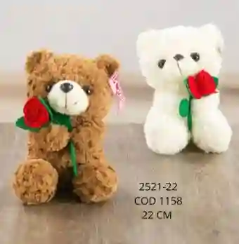 Peluche Oso Con Rosa 2521-22 Blanco