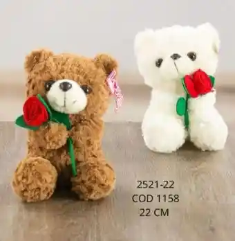 Peluche Oso Con Rosa 2521-22 Blanco
