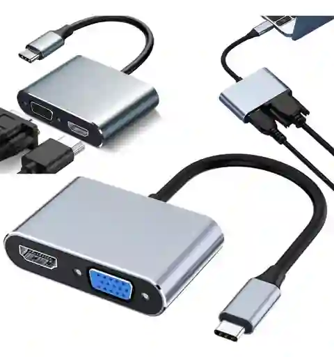 Convertidor Tipo C A Hdmi + Vga Adaptador 2 En 1