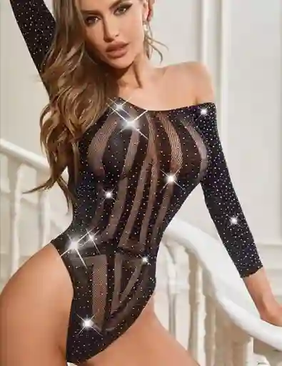 Lencería De Malla Brillante Para Mujer, Lencería Sexy De Malla Con Diamantes De Imitación,
