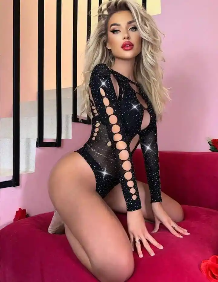 Lencería De Malla Brillante Para Mujer, Lencería Sexy De Malla Con Diamantes De Imitación,