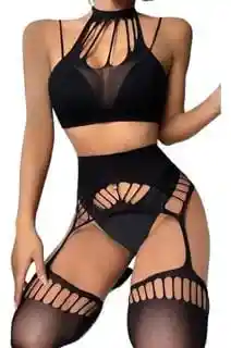 Lencería De Malla Brillante Para Mujer, Lencería Sexy De Malla Con Diamantes De Imitación,
