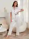 Pijama Dos Piezas En Satin Manga Corta Ribete En Contraste Talla M