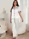 Pijama Dos Piezas En Satin Manga Corta Ribete En Contraste Talla M