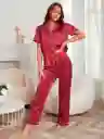 Pijama Dos Piezas En Satin Manga Corta Ribete En Contraste Talla M