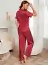 Pijama Dos Piezas En Satin Manga Corta Ribete En Contraste Talla M